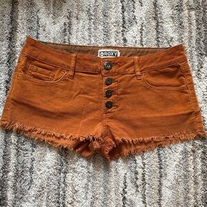 Roxy Women's Rust Orange Frayed Hem Button-Fly corduroy Shorts